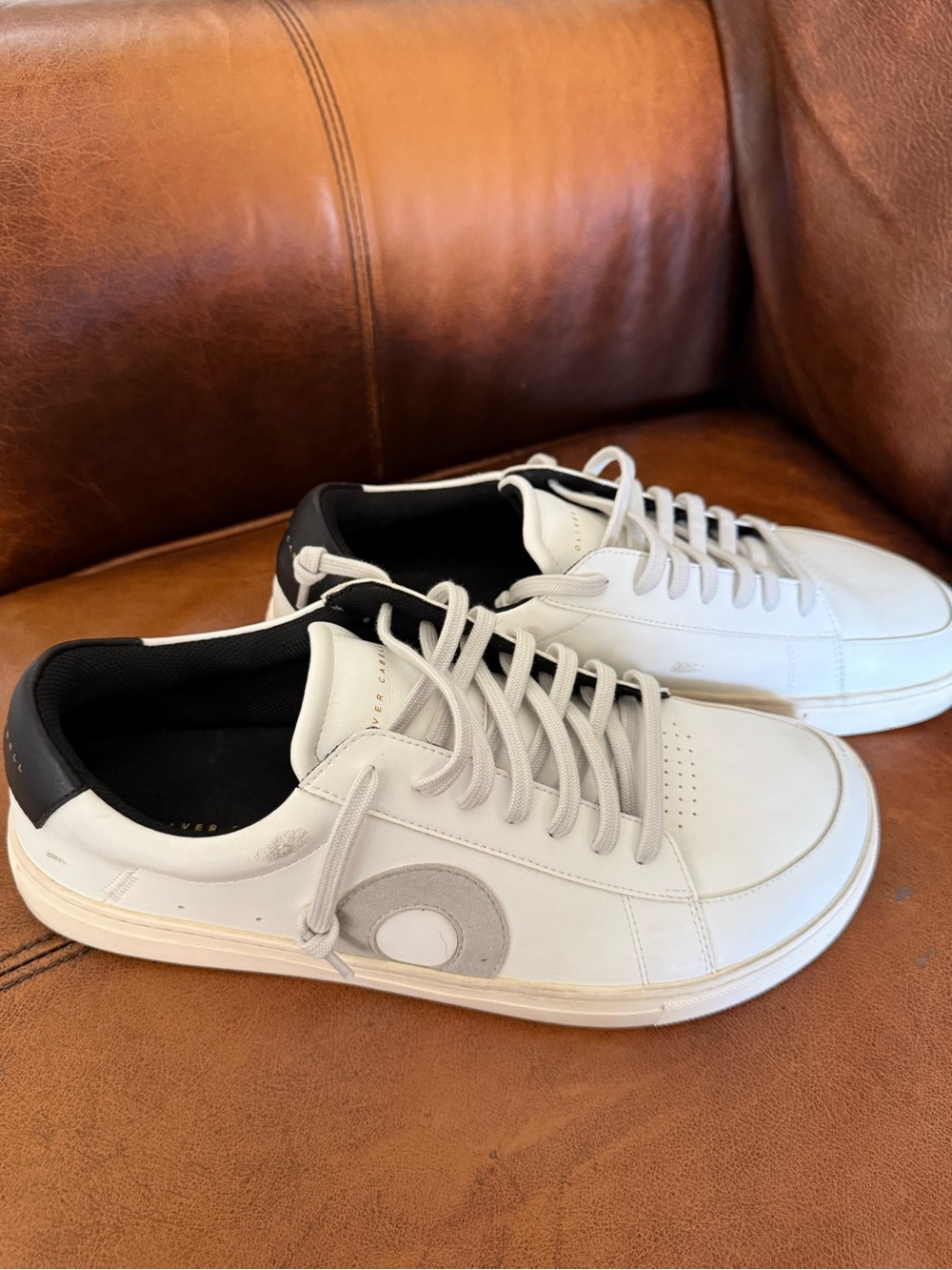 Oliver Cabell White Sneakers with Black Heel and Gray Accent